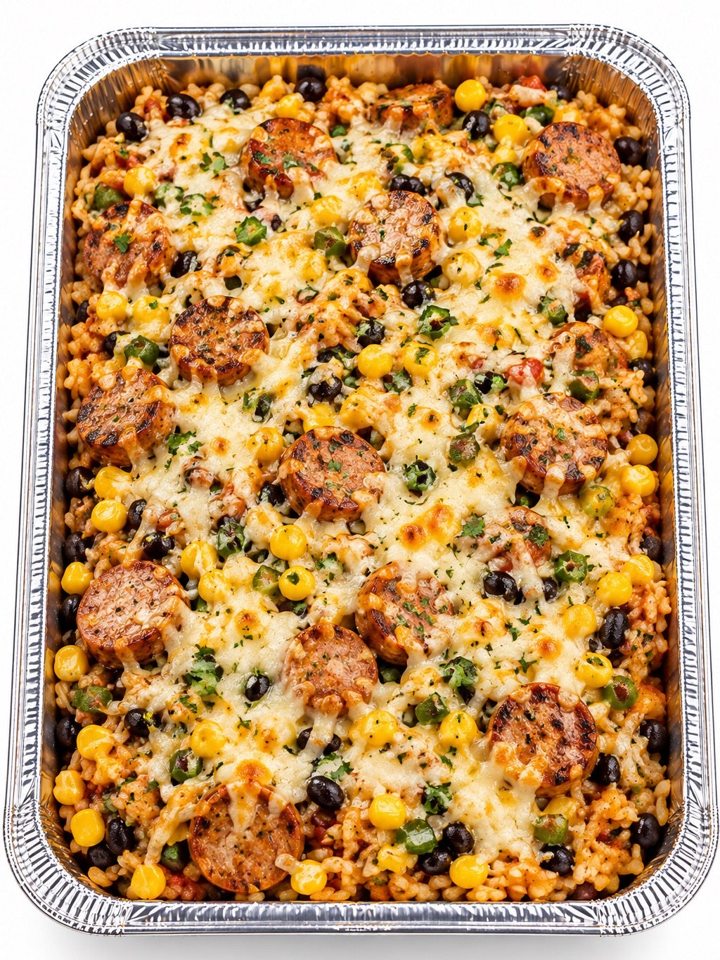Family Freezer Meal - Cheesy Southwest Jalapeno Sausage & Rice Bake