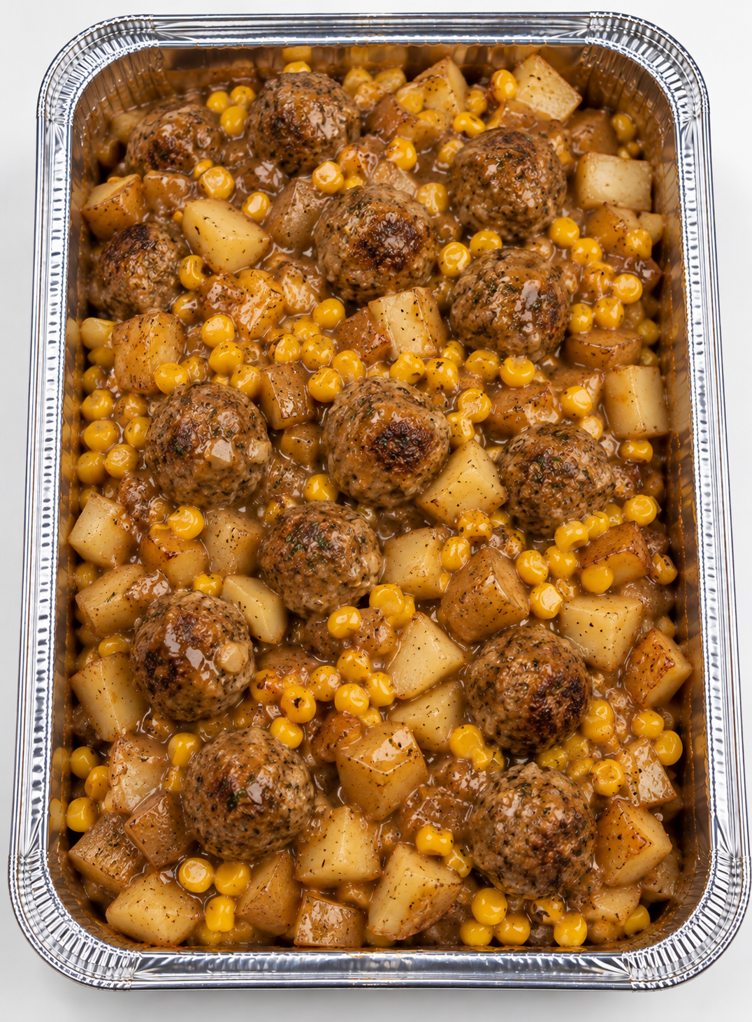 Family Freezer Meal - Homestyle Meatball & Gravy Potato Bake